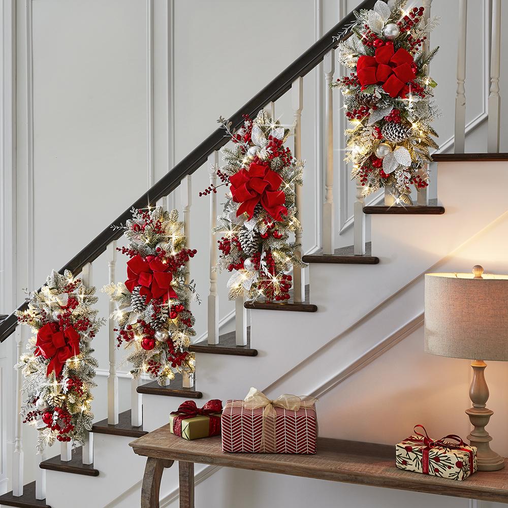 The 30″ Cordless Prelit Red And White Stairway Swag  |   Wreaths & Garlands HOLIDAY Wreaths & Garlands