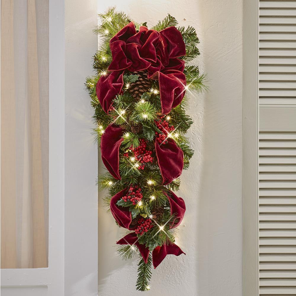 The Cordless Prelit Holly/Berries/Ribbon Holiday Trim  |   Wreaths & Garlands HOLIDAY Wreaths & Garlands