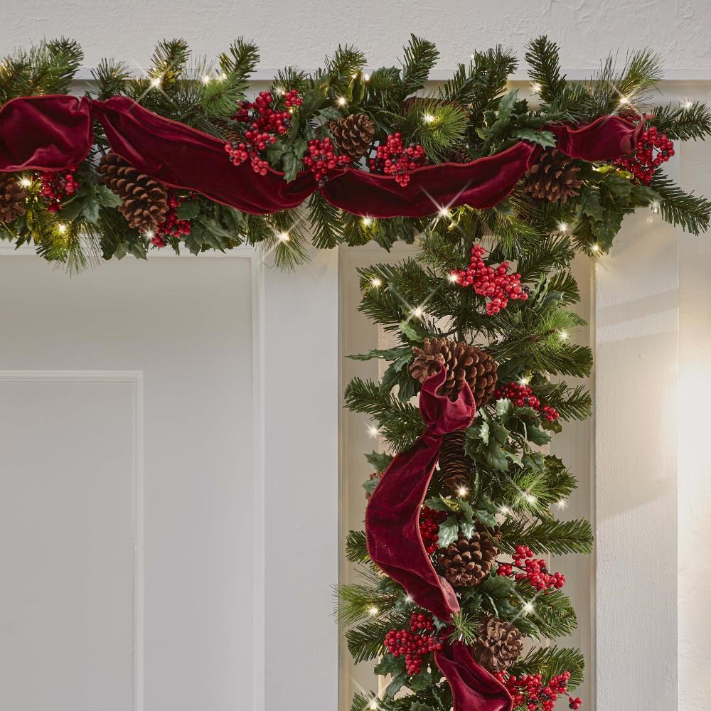 The Cordless Prelit Holly/Berries/Ribbon Holiday Trim  |   Wreaths & Garlands HOLIDAY Wreaths & Garlands