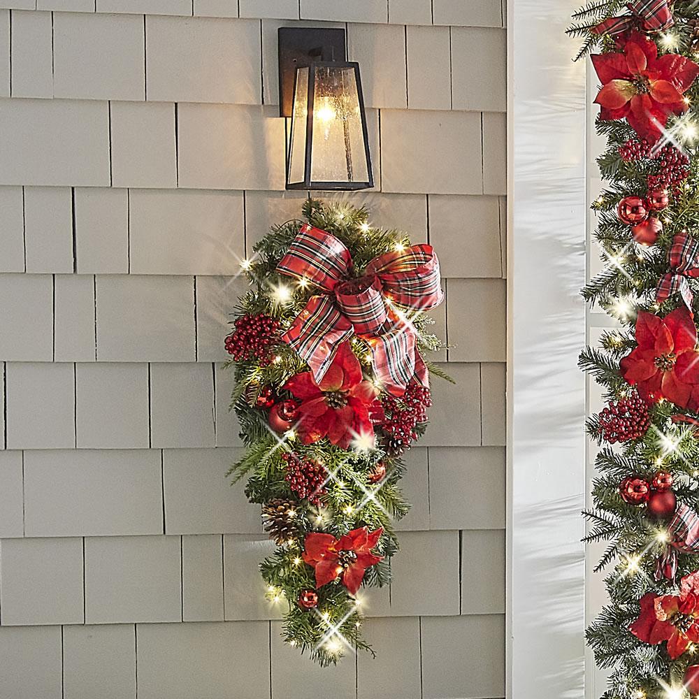 The Cordless Prelit Poinsettia And Ribbon Holiday Trim  |   Outdoor Decorations HOLIDAY Outdoor Decorations