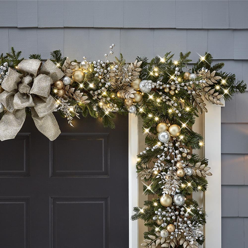 The Cordless Prelit Silver And Champagne Holiday Trim  |   Wreaths & Garlands HOLIDAY Wreaths & Garlands