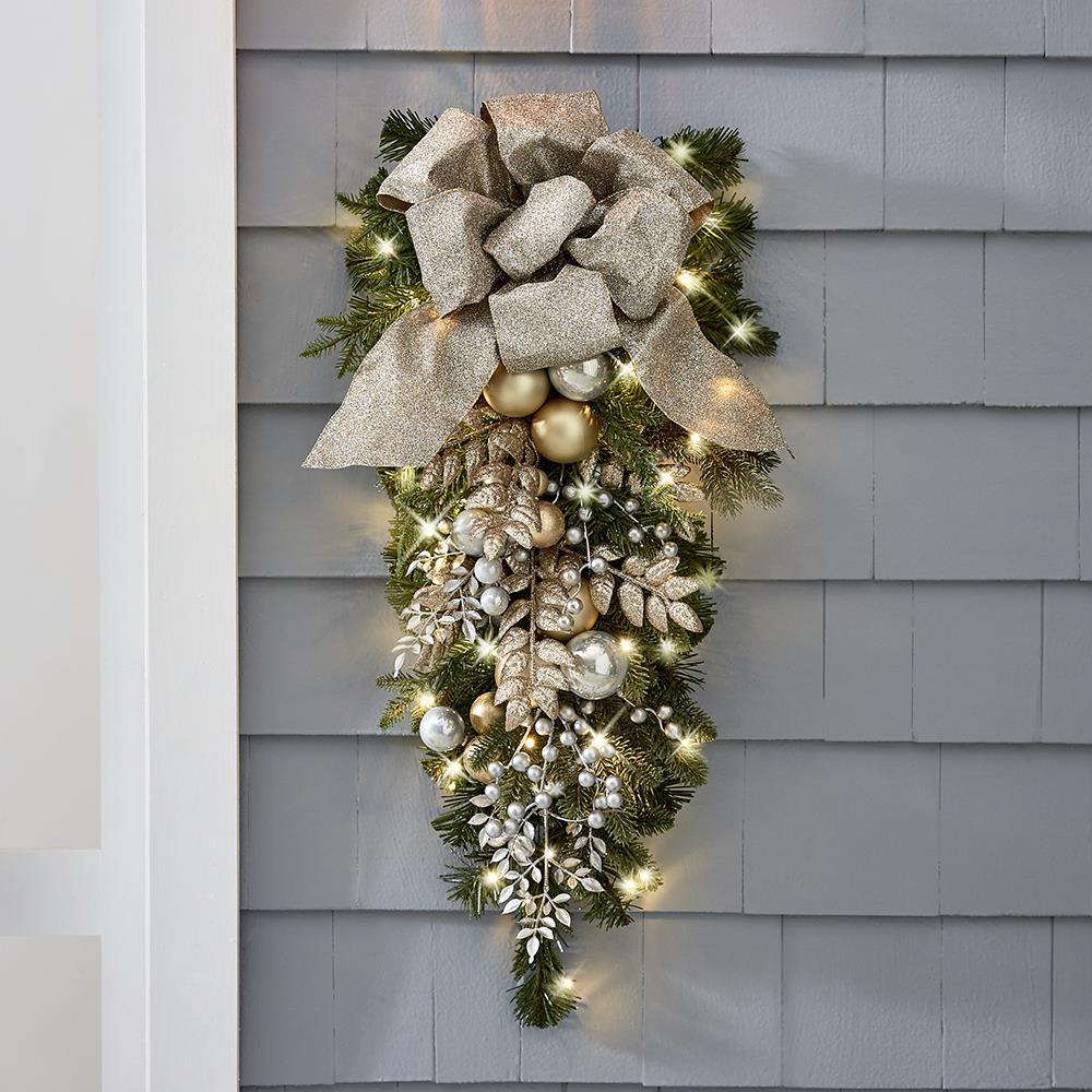 The Cordless Prelit Silver And Champagne Holiday Trim  |   Wreaths & Garlands HOLIDAY Wreaths & Garlands