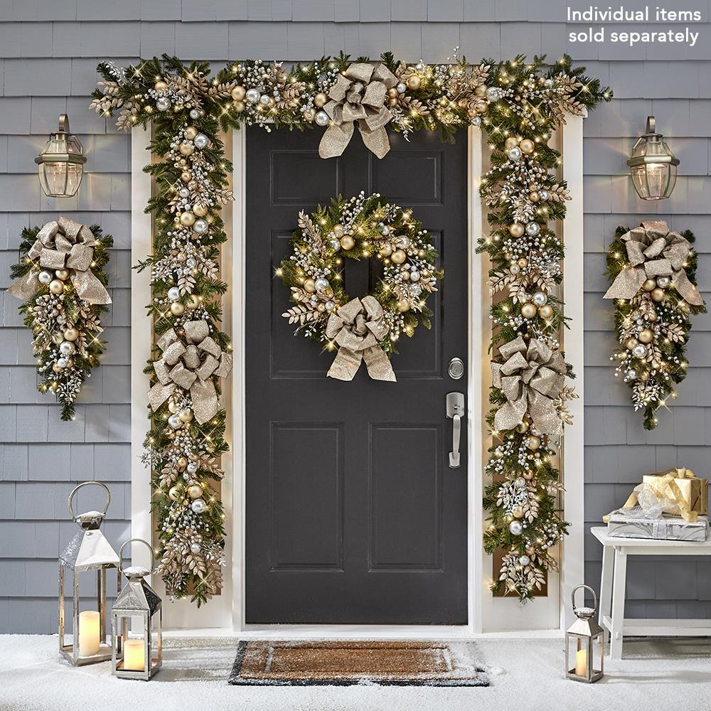 The Cordless Prelit Silver And Champagne Holiday Trim  |   Wreaths & Garlands HOLIDAY Wreaths & Garlands