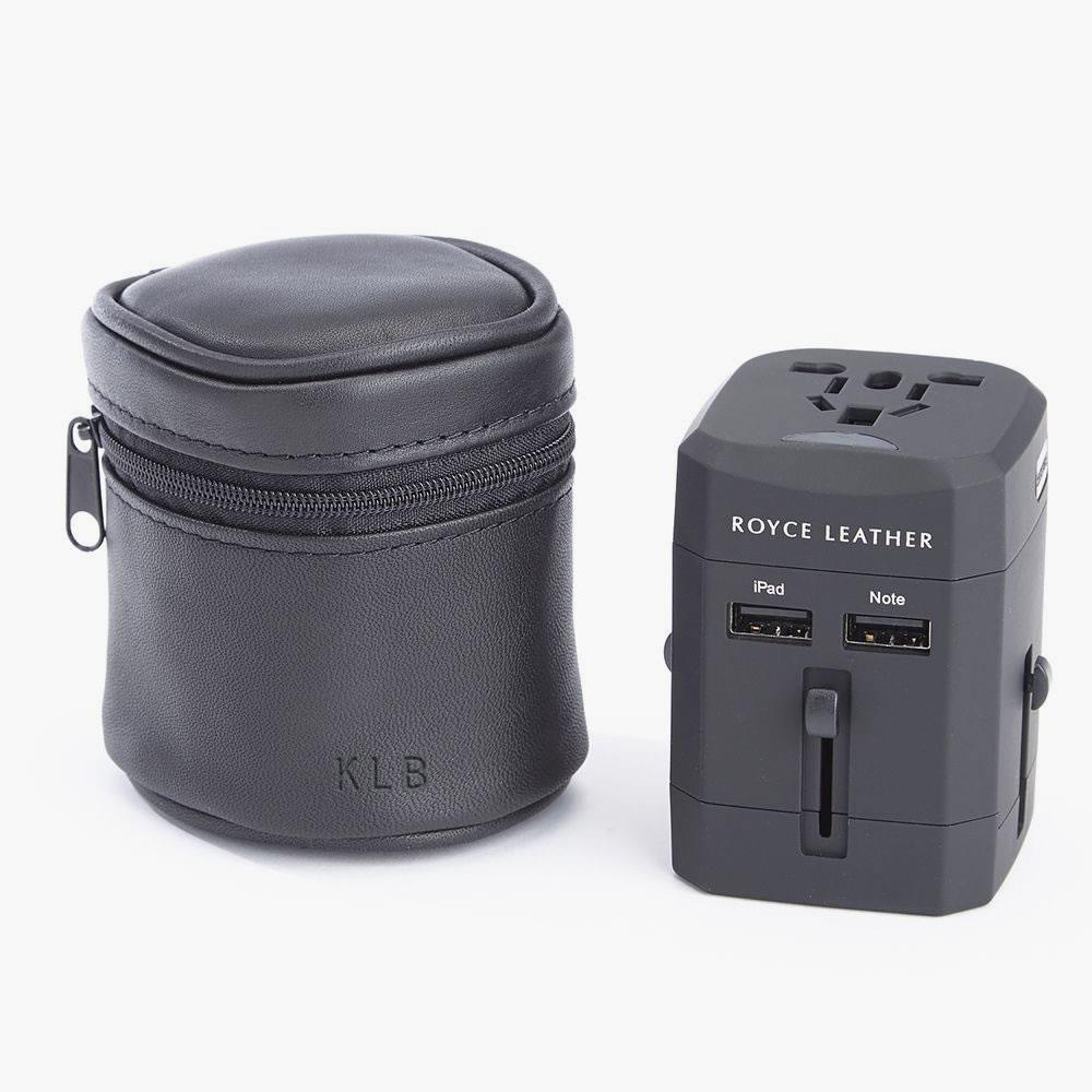 The Monogrammed Leather Travel Adapter Case (With Adapter)  |   Travel Essentials TRAVEL Travel Essentials